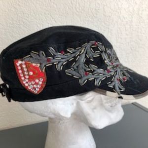 Embroidered Rhinestoned Baseball Cap Black